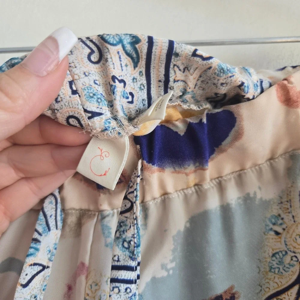 Anthropologie Eloise XS Joggers Womens Beige Multicolor Paisley Boho Lightweight